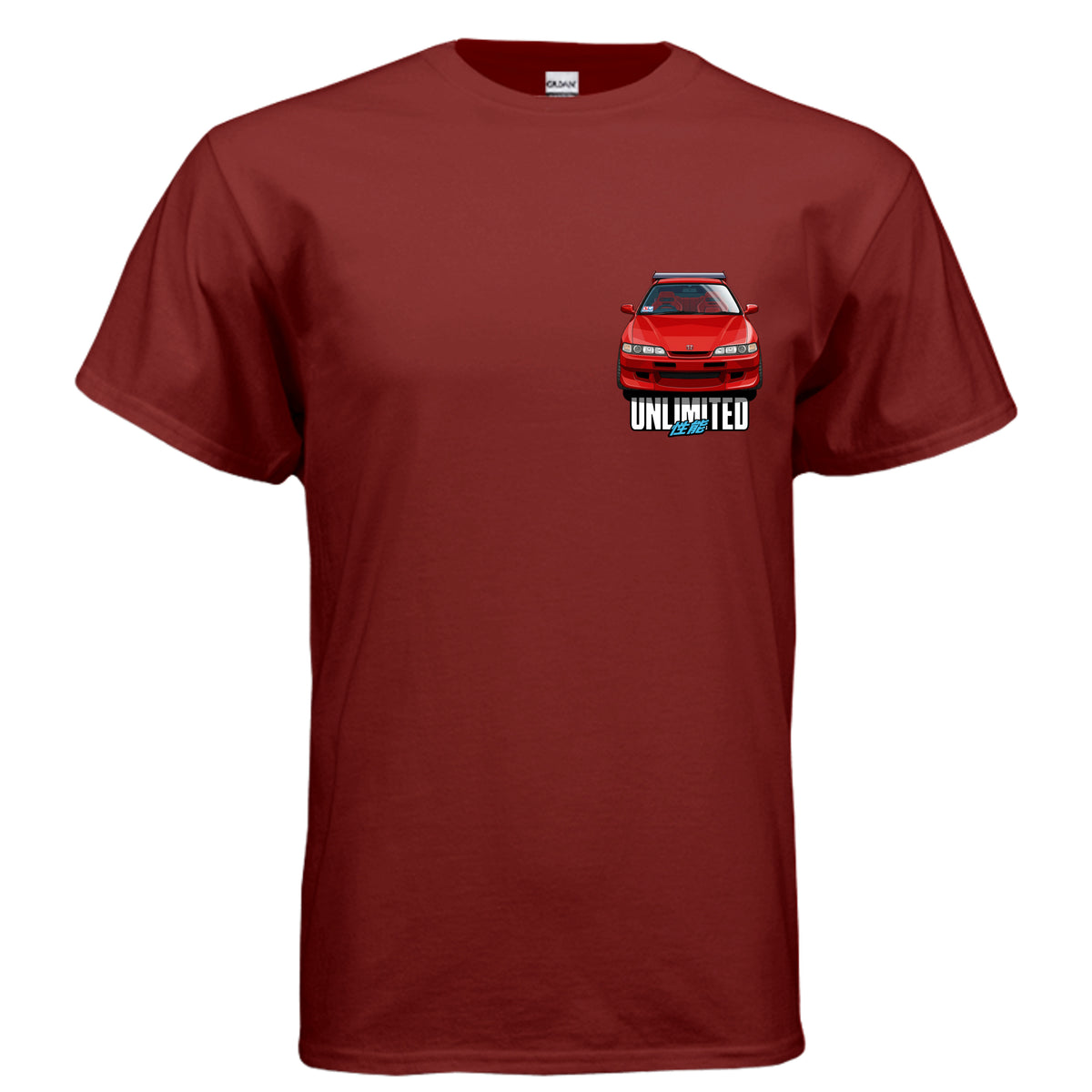 Tshirt T-shirt Red Mugen Acura Integra Type R with Mugen Front Spoiler Wing Parts JDM Design Illustration 